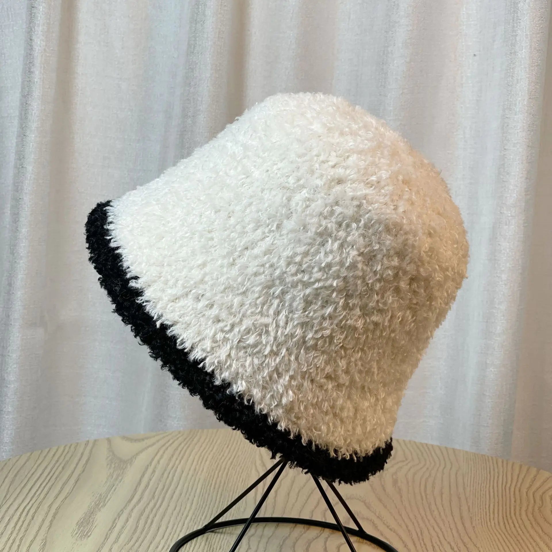 Striped Plush Bucket Hat for Women