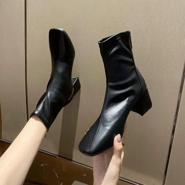 Women's British Style Martin Boots with Chunky Heel