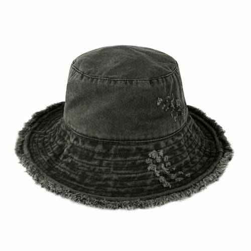 Bucket Hat,Wide Brim Frayed