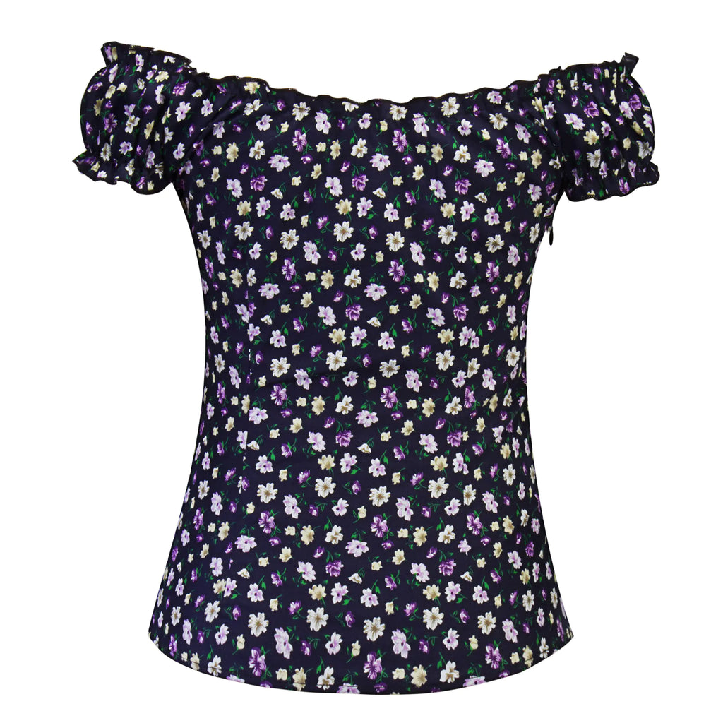 Sweet Ruffle Off-Shoulder Printed Slim Fit T-Shirt