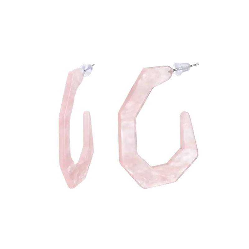 Geometric Acrylic C-Shaped Earrings with Resin Accents
