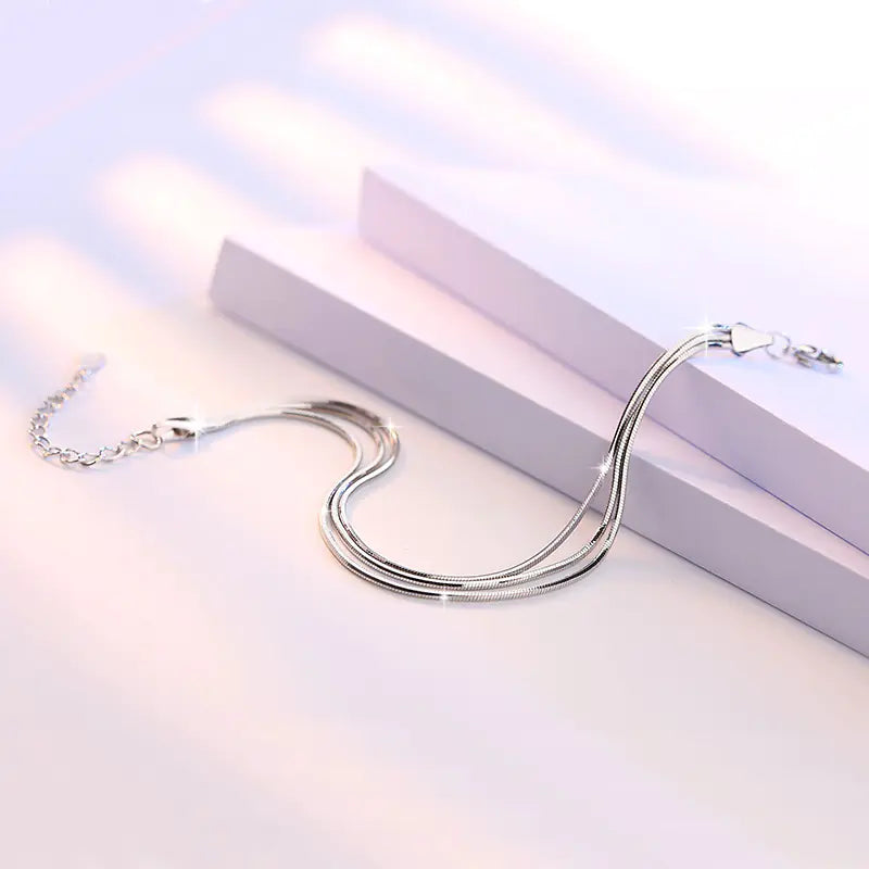 Octagonal Snake Bone Silver Plated Bracelet for Women