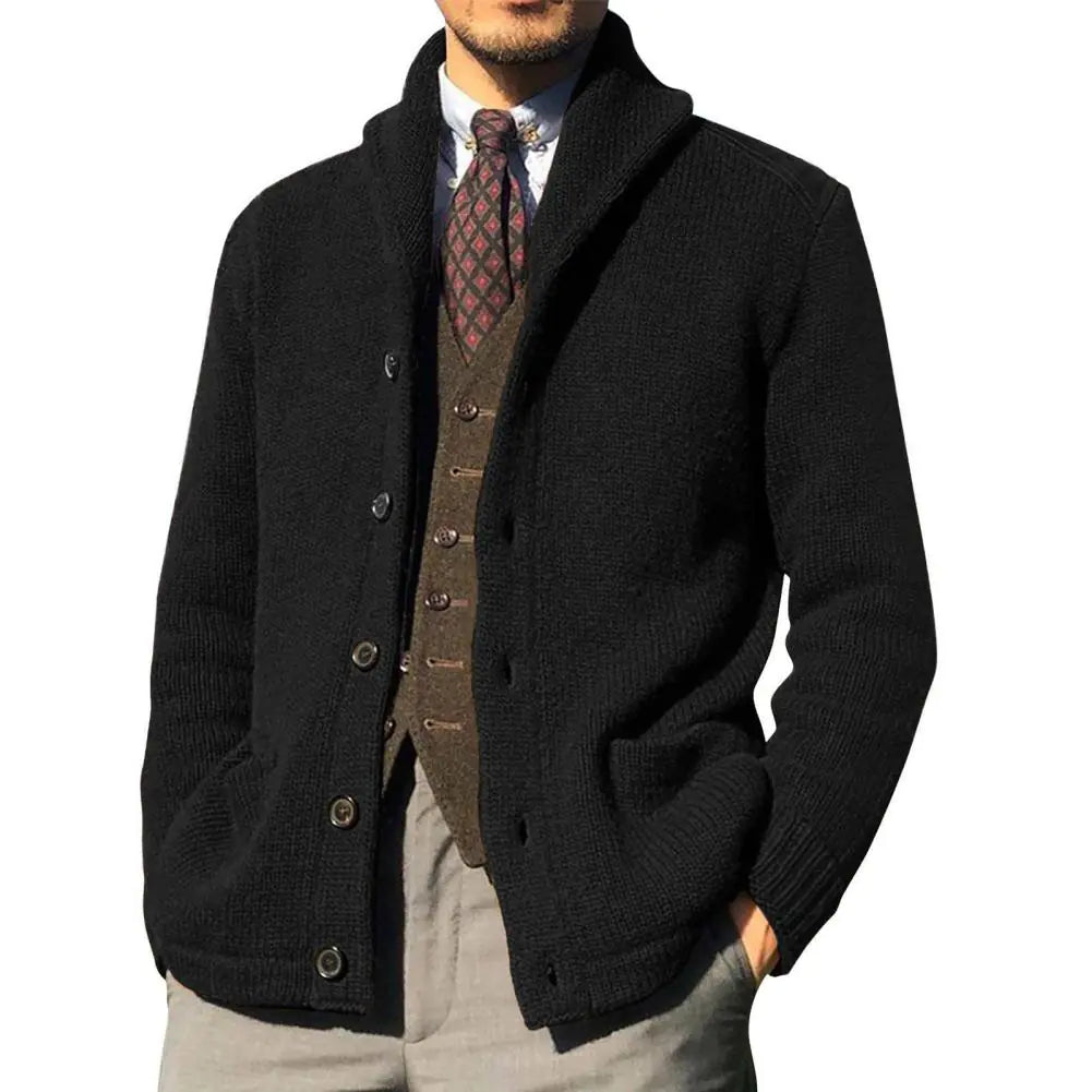 Men's Thick Knitted Cardigan with Pockets and Buttons
