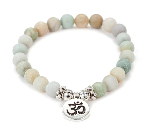 Stone Bead Yoga Lotus Bracelet with Chain Pendant