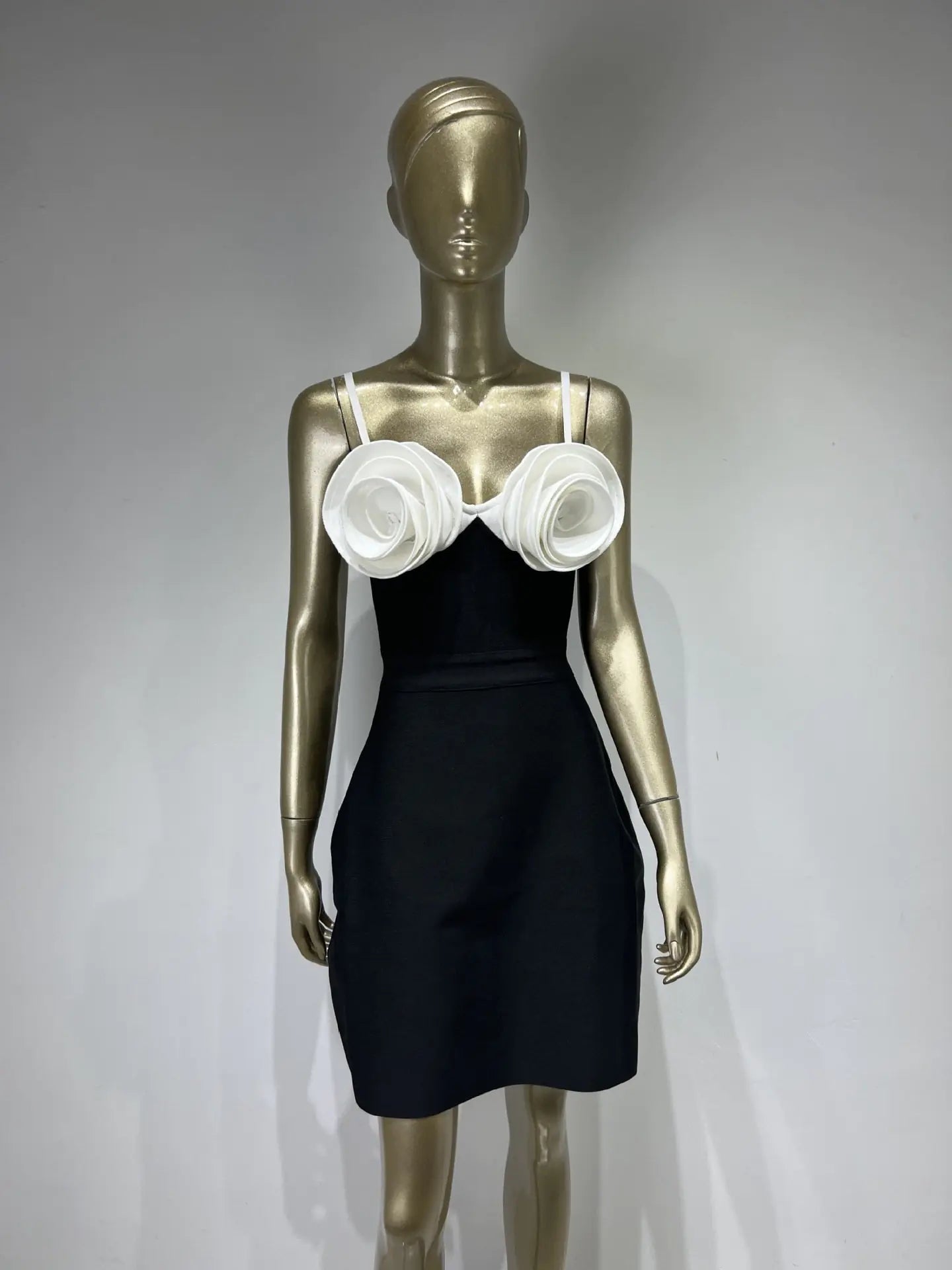 White Suspender A-Line Black Party Dress