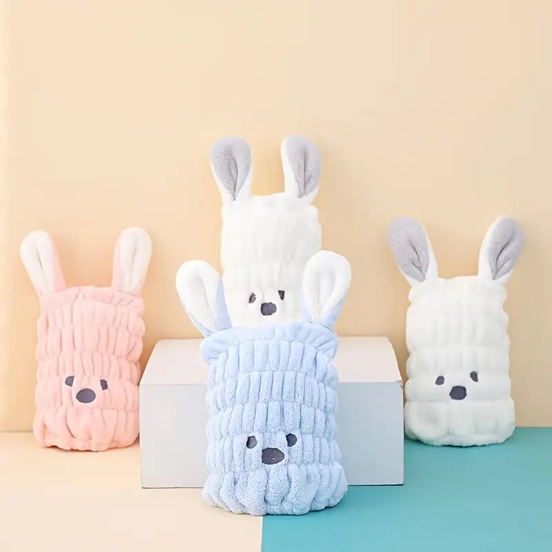 Cute Rabbit Microfiber Hair Dry Cap for Kids & Women