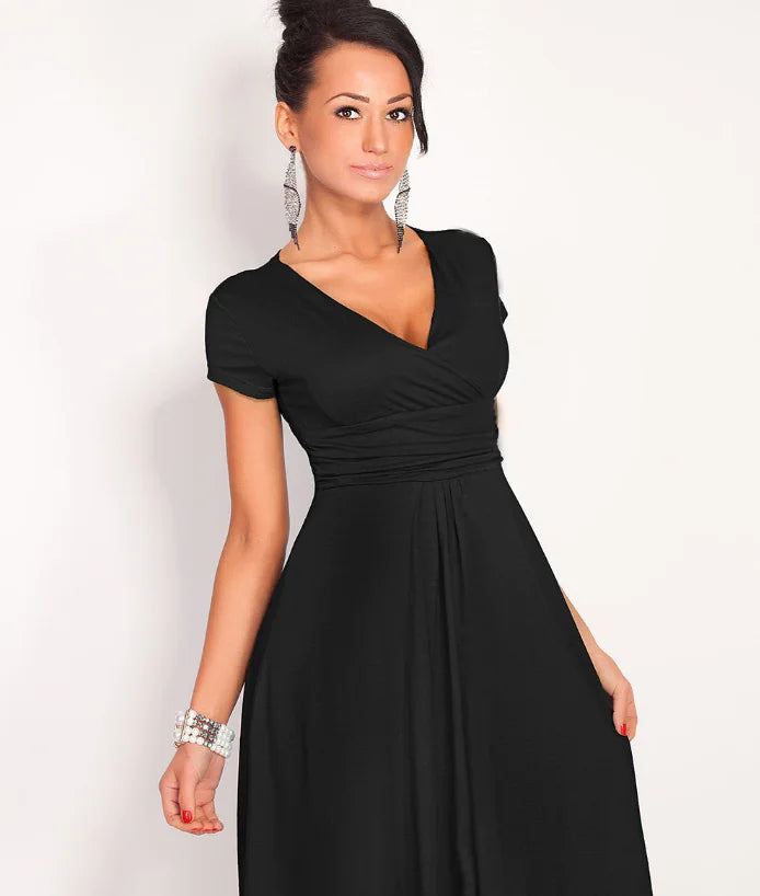 Deep V-Neck Color Block Professional Dress