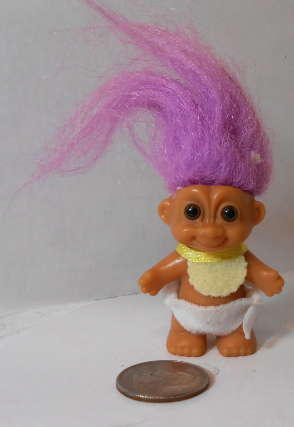 Russ Light Purple Hair Troll Baby Doll in Diaper and Bib 2" Tall