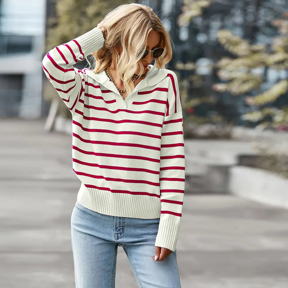 Striped Thermal Top - Soft and Comfortable Sweater