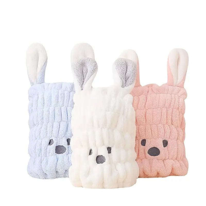Cute Rabbit Microfiber Hair Dry Cap for Kids & Women