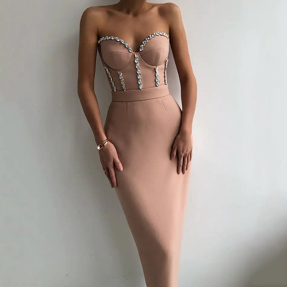Elegant Strapless Bandage Dress with Nail Drill