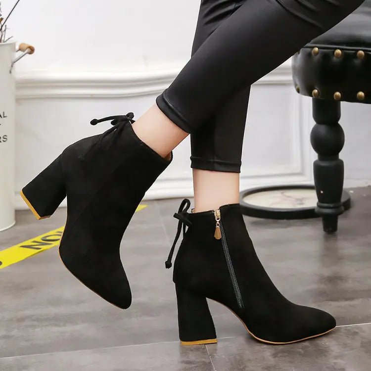 Women's Fashion High Heel Ankle Boots with Bow