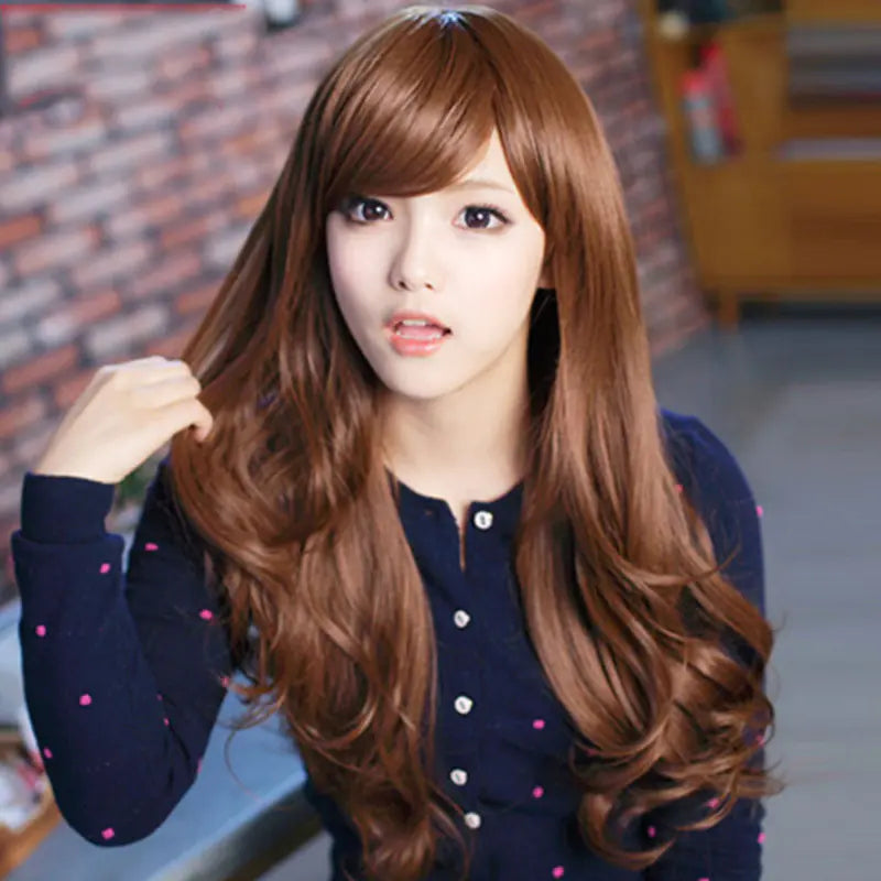 Long Wavy Synthetic Wig with Side Bangs for Women