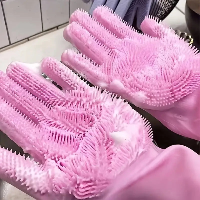 Silicone Dishwashing Gloves with Insulation and Brush