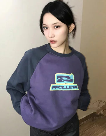 Color Contrast Patchwork Sweater Top for Women