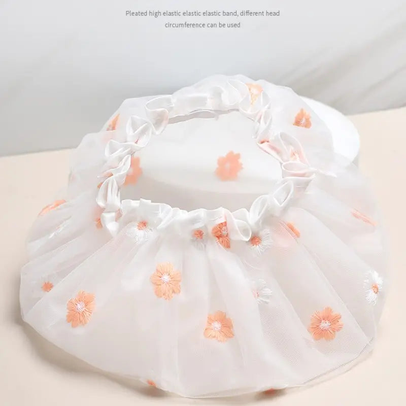 Double Layer Waterproof Shower Cap with Daisy Embroidery