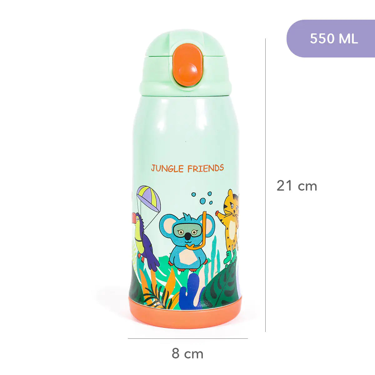 MILK&MOO Steel Kids Water Bottle with Bag Jungle Friends 550ml / 18.5 oz