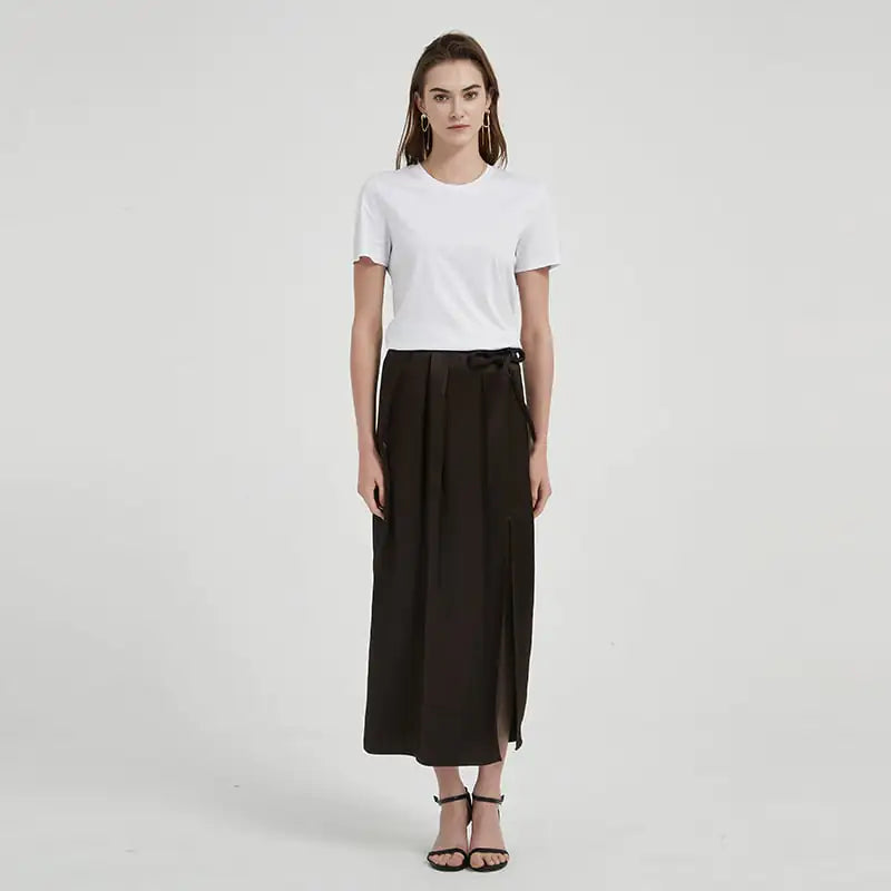 Light Draping Pleated Slit Skirt for Women