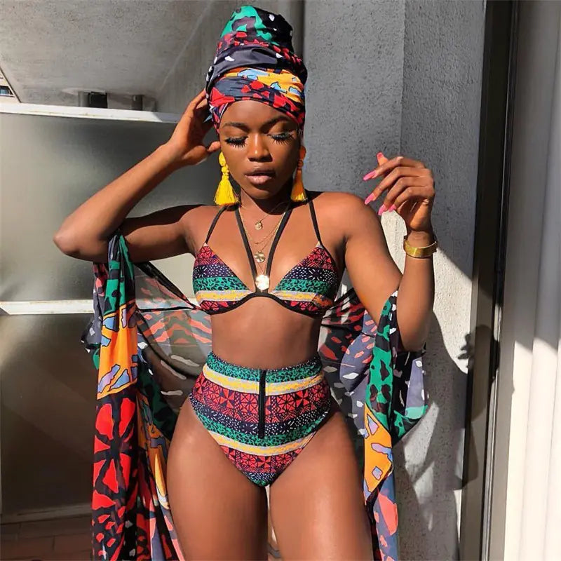 African Print Two-Piece Swimsuit Set