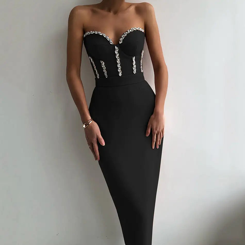 Elegant Strapless Bandage Dress with Nail Drill