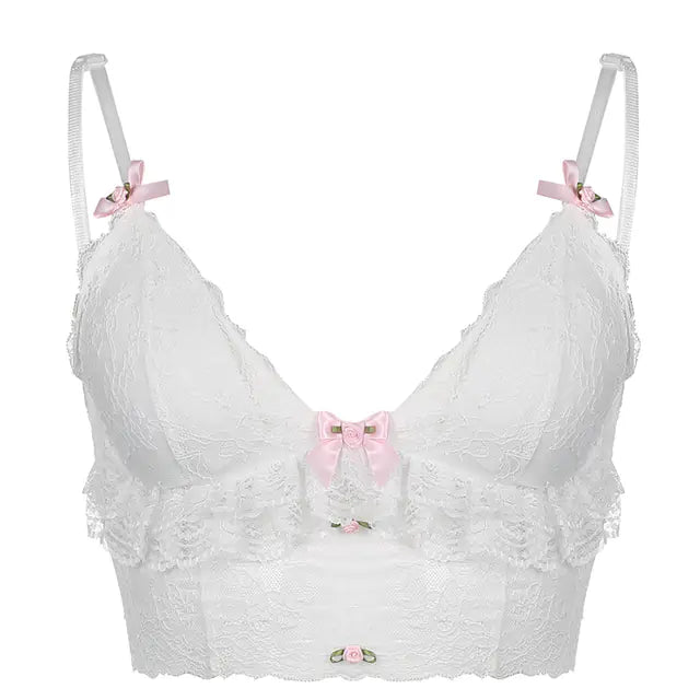 Gothic Lace Bowknot White Cropped Top for Women
