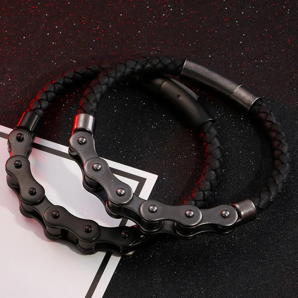 Fashionable Stainless Steel Leather Chain Bracelet for Men