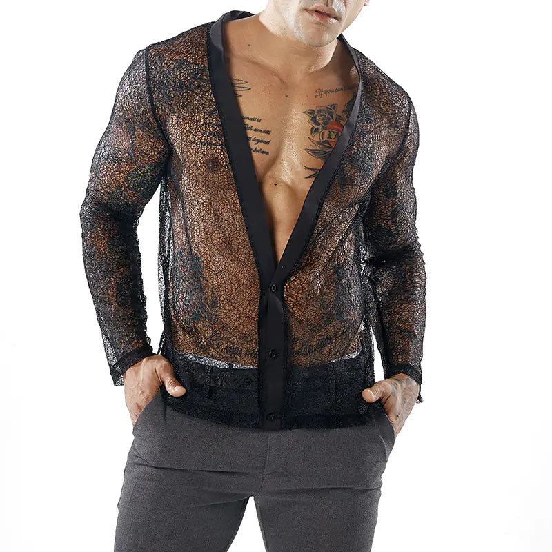 Men's Lightweight Sheer Cardigan and Solid T-Shirt