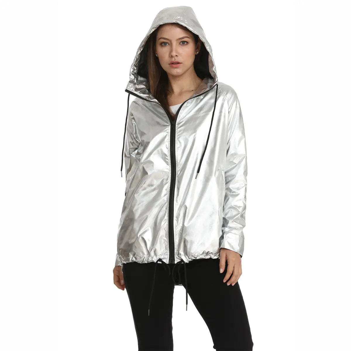 Women's Waterproof Hooded Coat in Gold and Silver