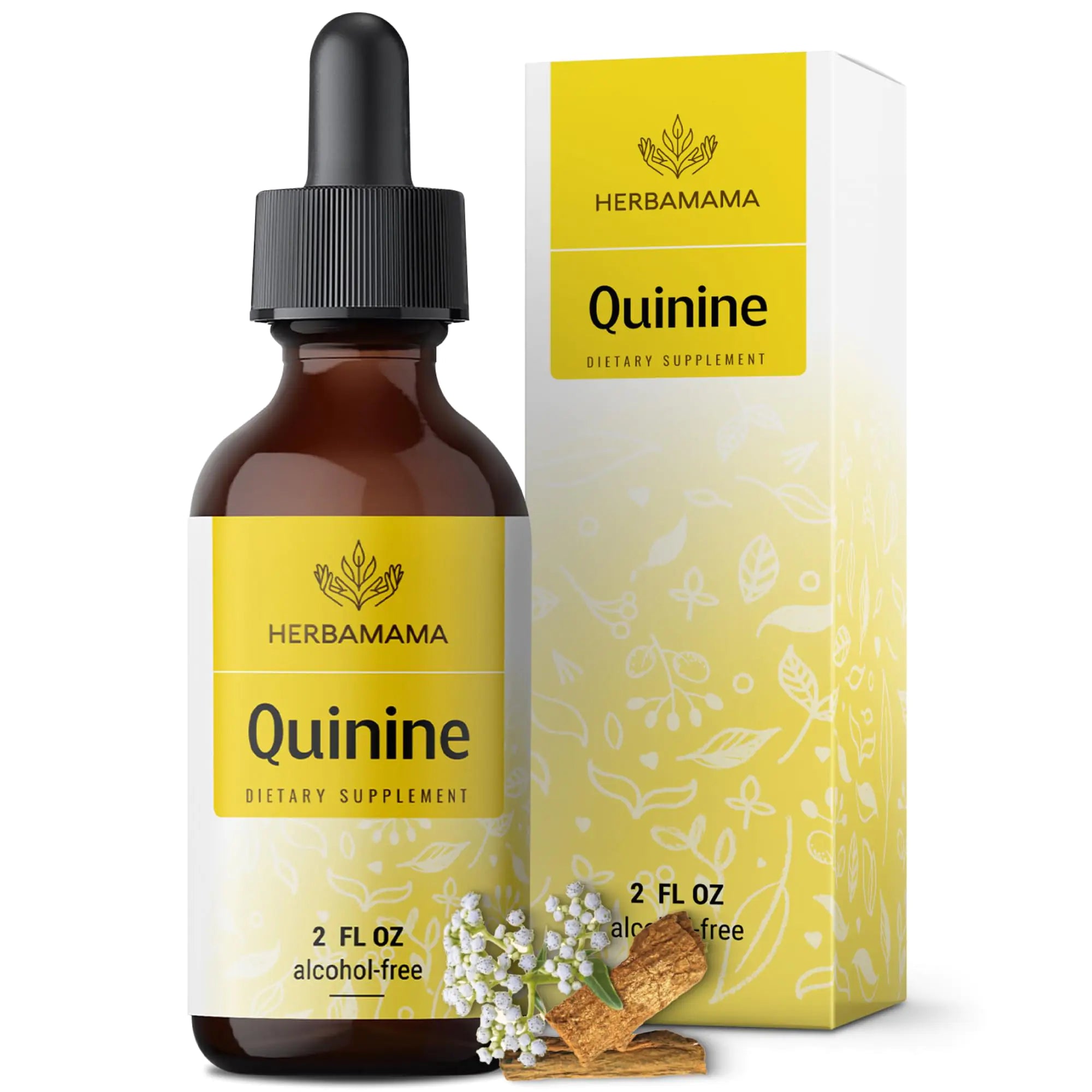 HERBAMAMA Quinine Drops for Leg Cramps - Vegan Cinchona Cramp Bark Tincture - Non-GMO Alcohol & Sugar-Free Pure Quinine Liquid Supplement 42-Day Supply