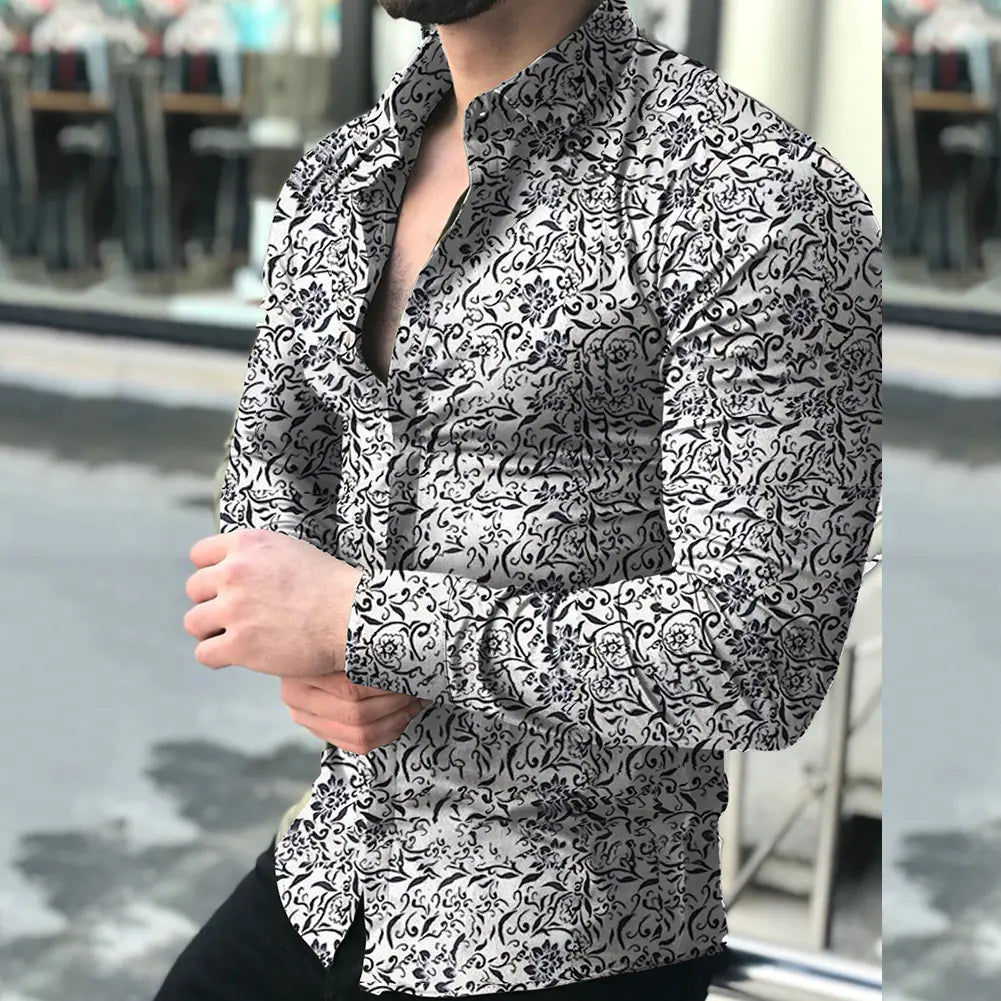Men's Printed Long Sleeve Shirt for Spring & Autumn