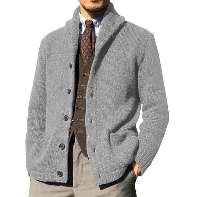 Men's Thick Knitted Cardigan with Pockets and Buttons
