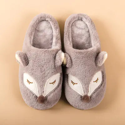 Cute Thick Winter Cotton Slippers for Couples - Fox Design