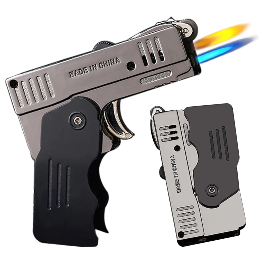 Torch Lighter Switchable Jet Flame Lighter Butane Refillable with Lockable Function Foldable Cool Design Lighters Windproof Adjustable Jet Flame and Soft Flame(Without Butane Gas)-Black