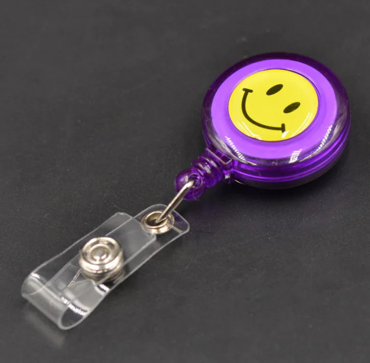 Smiley Face Badge Reel with Retractable Strap and Holder