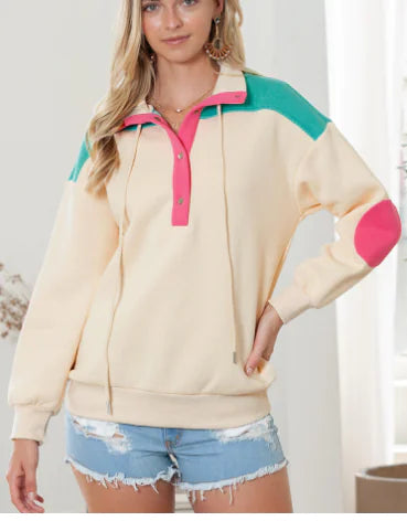 Women's Color Contrast V-neck Pullover Sweater Top