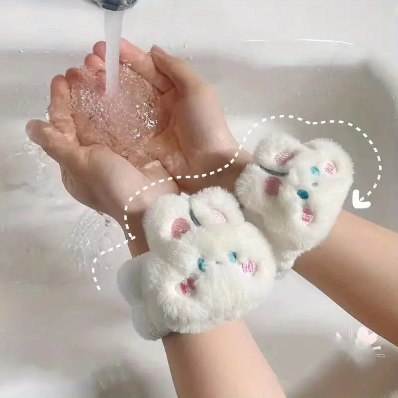 2pcs Cute Bunny Wrist Washbands for Makeup & Spa
