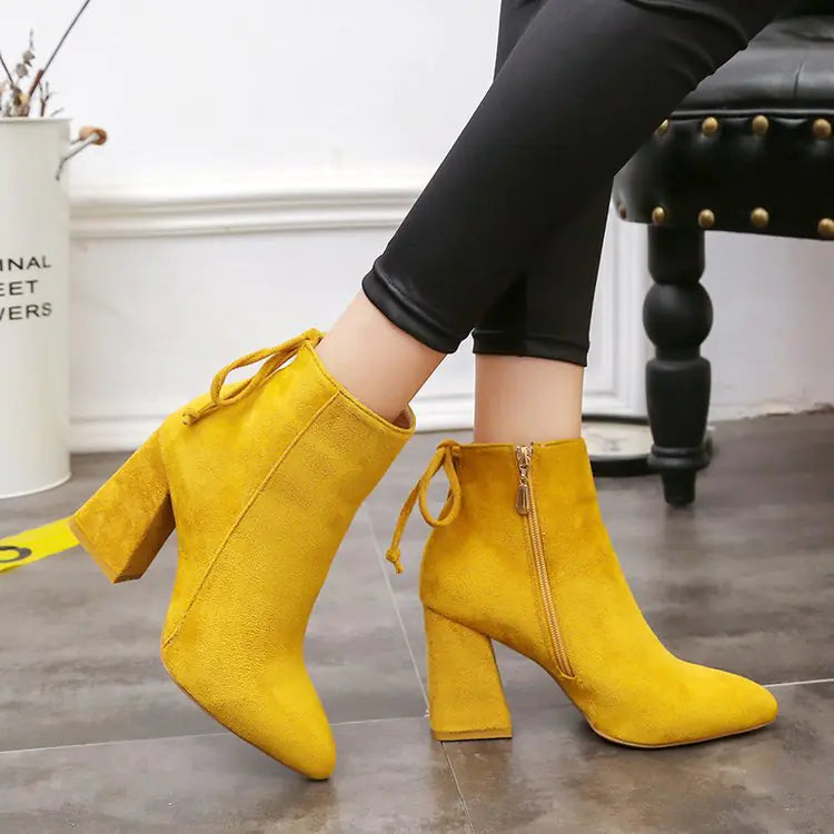 Women's Fashion High Heel Ankle Boots with Bow