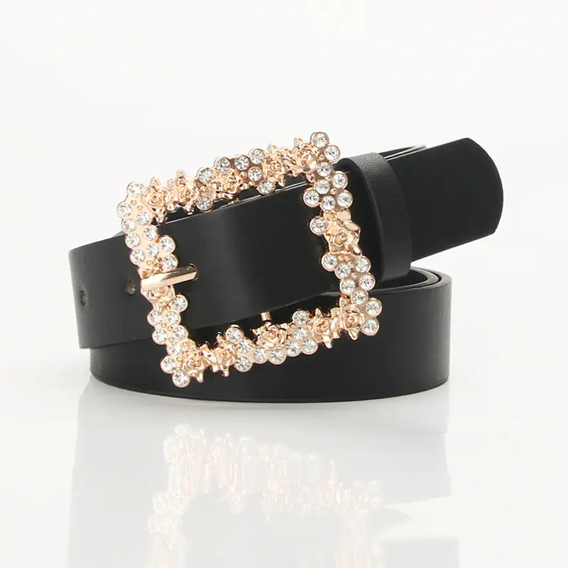Elegant Women's PU Belt with Rhinestone Pin Buckle