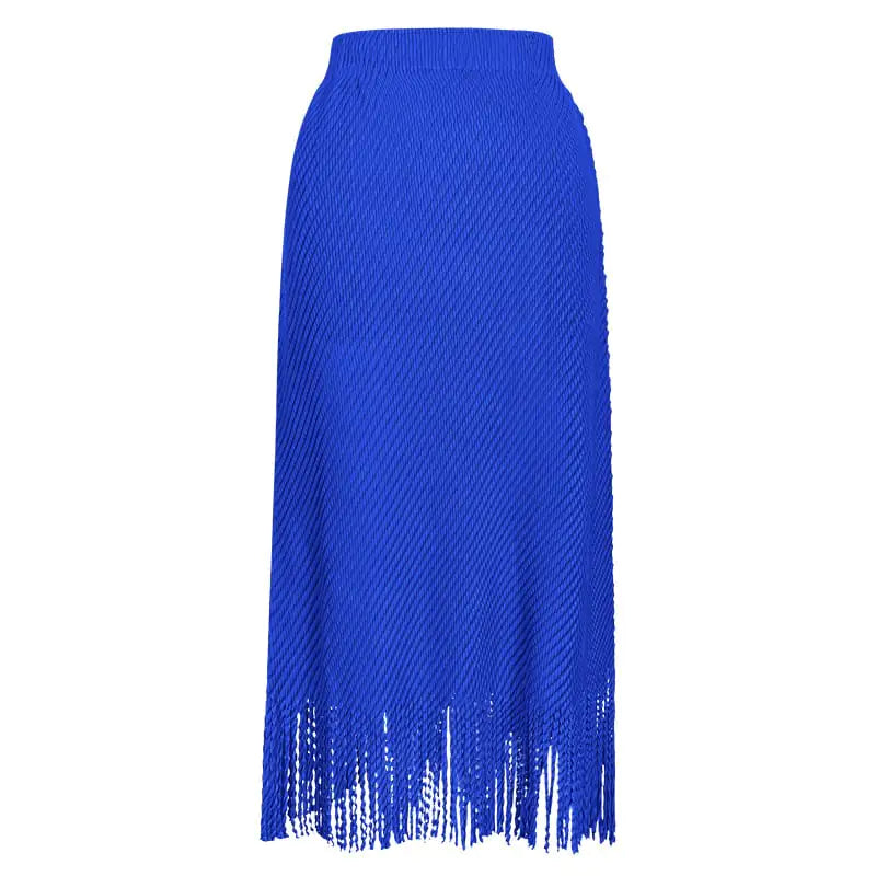 Summer High Waist Solid Color Tassel Skirt