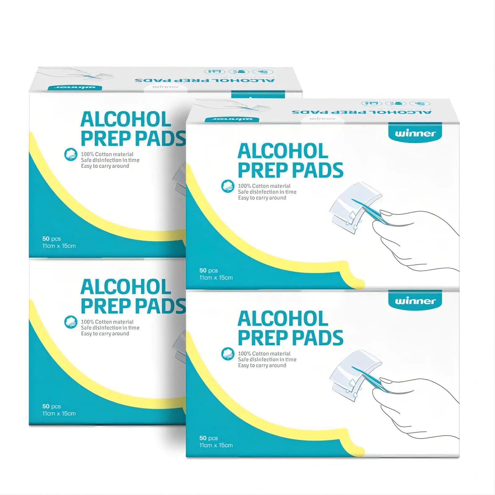 Winner Large Alcohol Prep Pads 6" x 4" Alcohol Swabs Individually Wrapped 4-Ply Cotton Alcohol Pads 200 Count 70% Isopropyl Alcohol Wipes Essential for First Aid Home and Laboratories