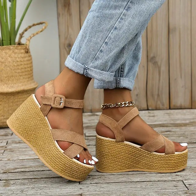 Casual Open Toe Cross Strap High Heels for Women