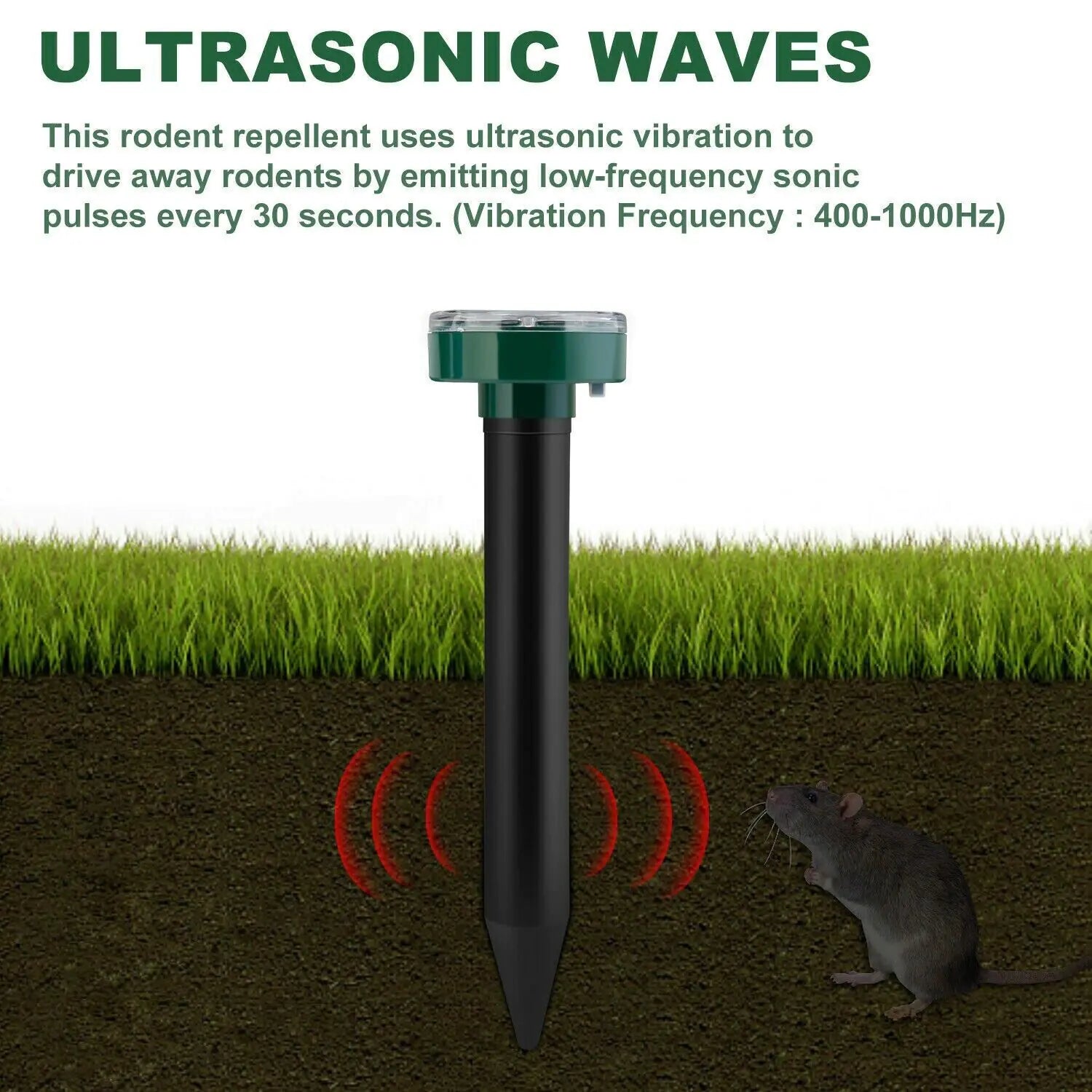 Solar Power Animal Repeller Ultrasonic Mole Pest Cat Mice Rodent Outdoor LED 2PK