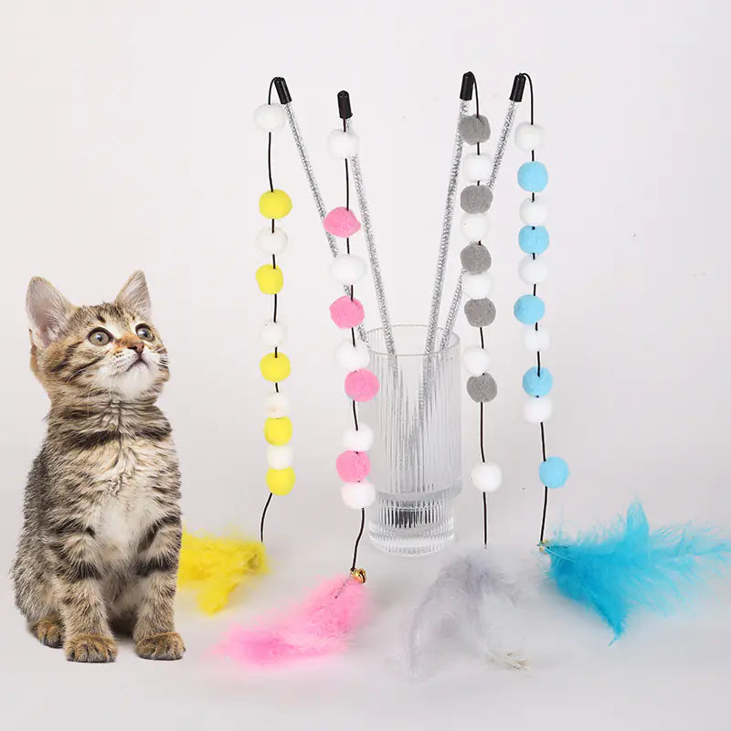 Factory Direct Cat Teaser Wand with Pom Poms