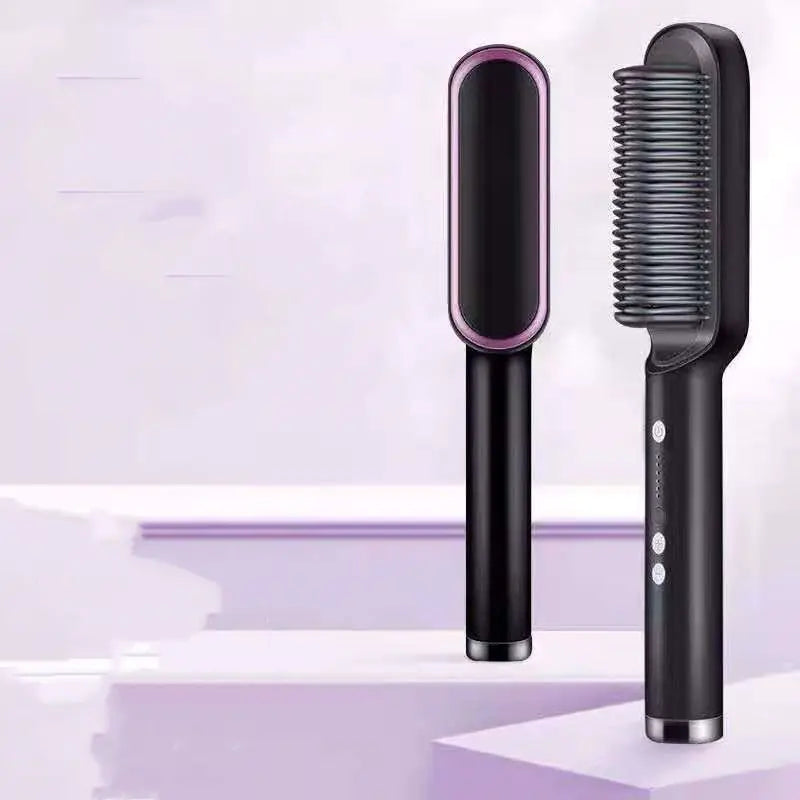2-in-1 Electric Hair Straightener & Curling Brush