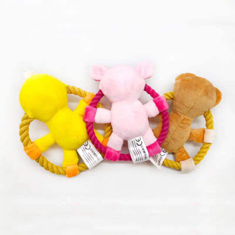 Cotton Rope Dog Toys - Cartoon Duck & Pig Design