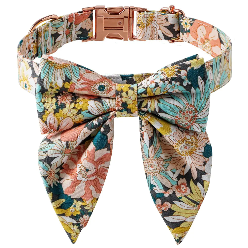 Floral Cotton Dog Collar with Rose Buckle