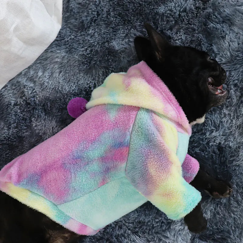 French Winter Outfit with Hoodie for Dogs, Tie-Dye Hoodie