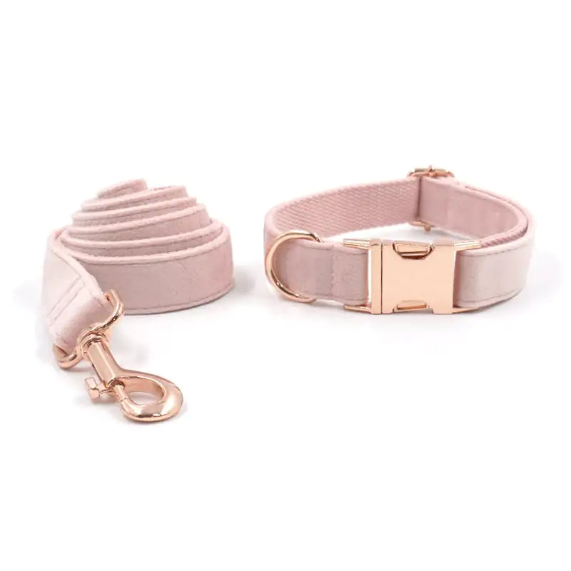 Velvet Rose Gold Pet Collar and Leash Set