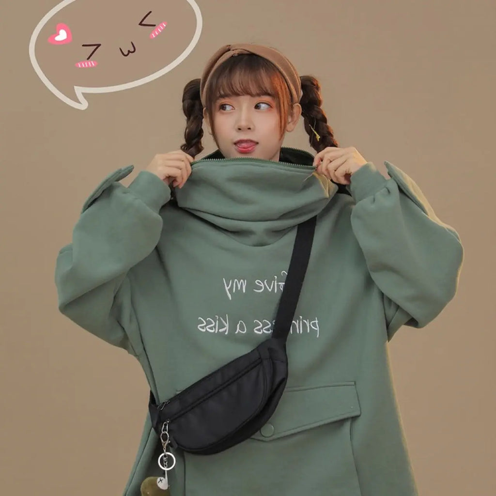 Avocado Green Fleece Sweatshirt with Frog Design