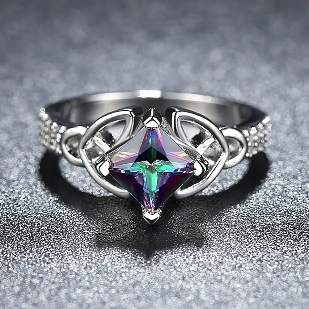 Colorful Stone Square Diamond Ring - Creative Jewelry